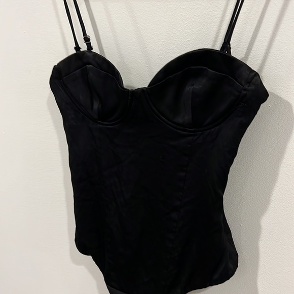 Zara Black Satin Effect thong Bodysuit size small - Picture 3 of 6